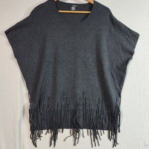 Renwar Gray Fringe Hem Dolman Sleeve Knit Top T-Shirt S/M‎ Viscose Soft Fun Chic